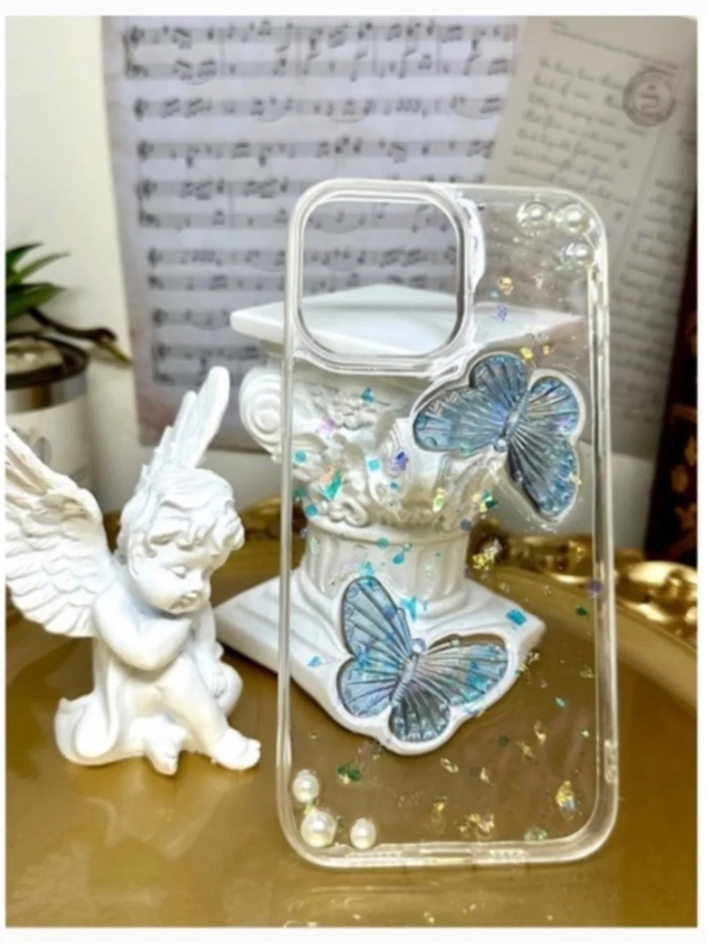 iPhone 13 Baroque butterfly and angel Phone Case,Handmade case